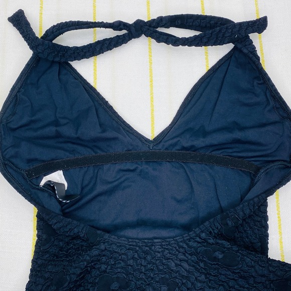 La Blanca Black One Piece Halter Swimsuit Womens 10 Tonal Floral Slimming Retro - Picture 7 of 9